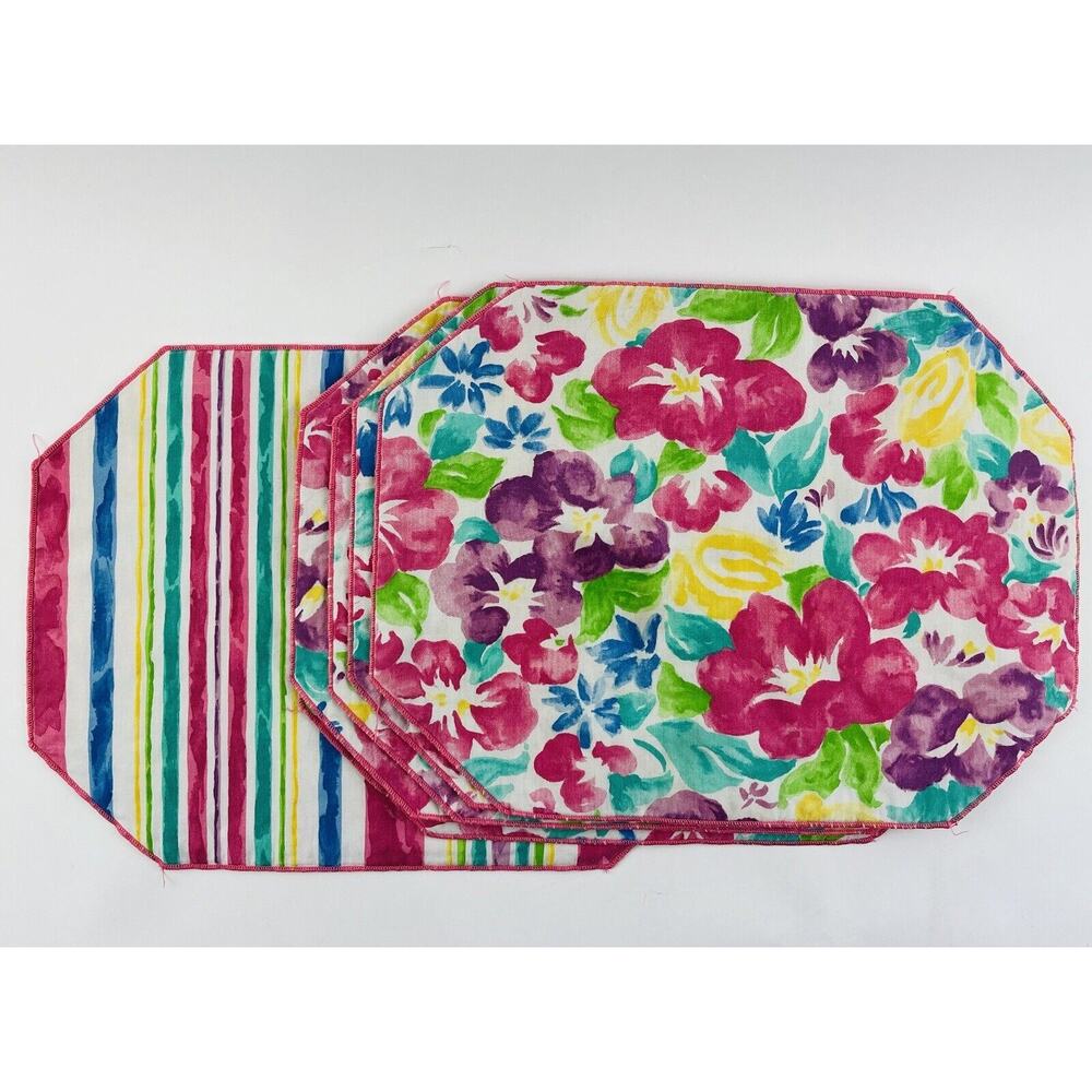 Set 6 Vintage Pastel Romantic Coquette Floral Placemats Easter Pink Flowers Blue